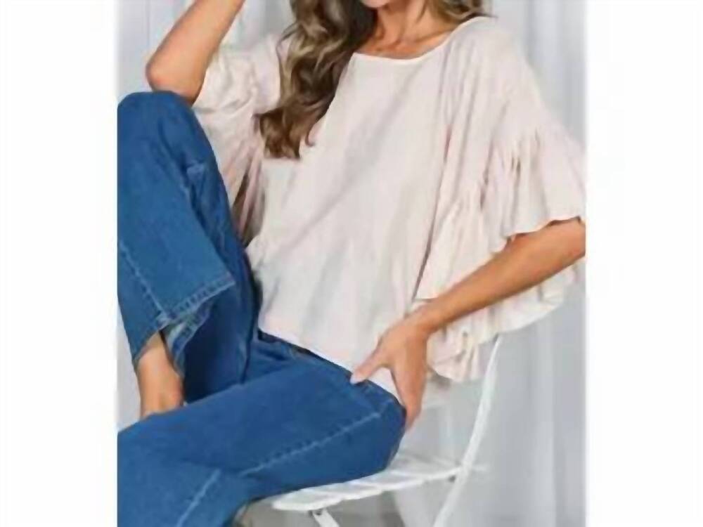 NEW VINE & LOVE wild ruffle embellished sleeve flowy striped top in pink